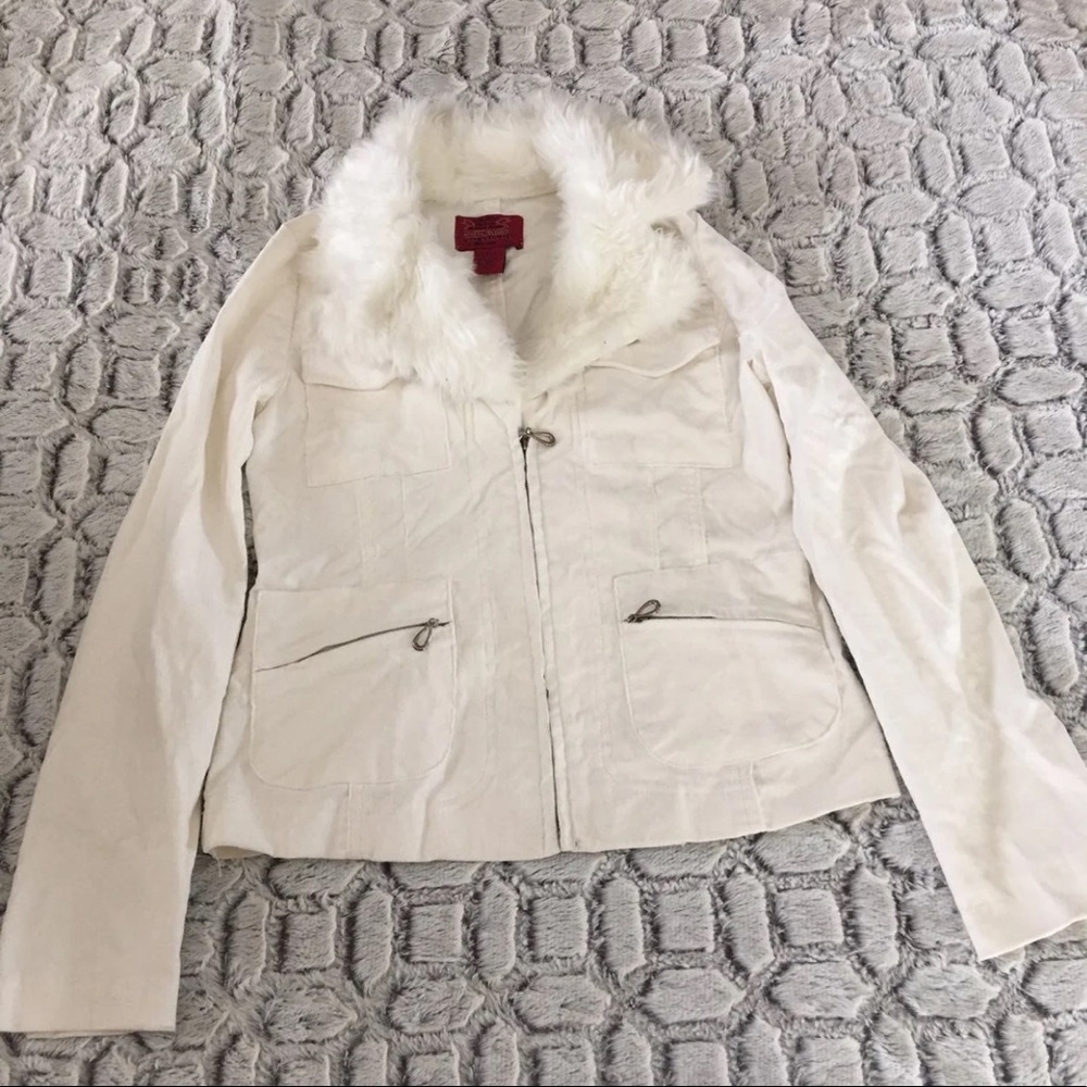 Paris Blues White Corduroy Fur Collar Jacket S